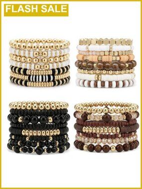 4 Set Boho Stackable Stretch Bracelets for Women Gold Plated Beaded Bracelet Set